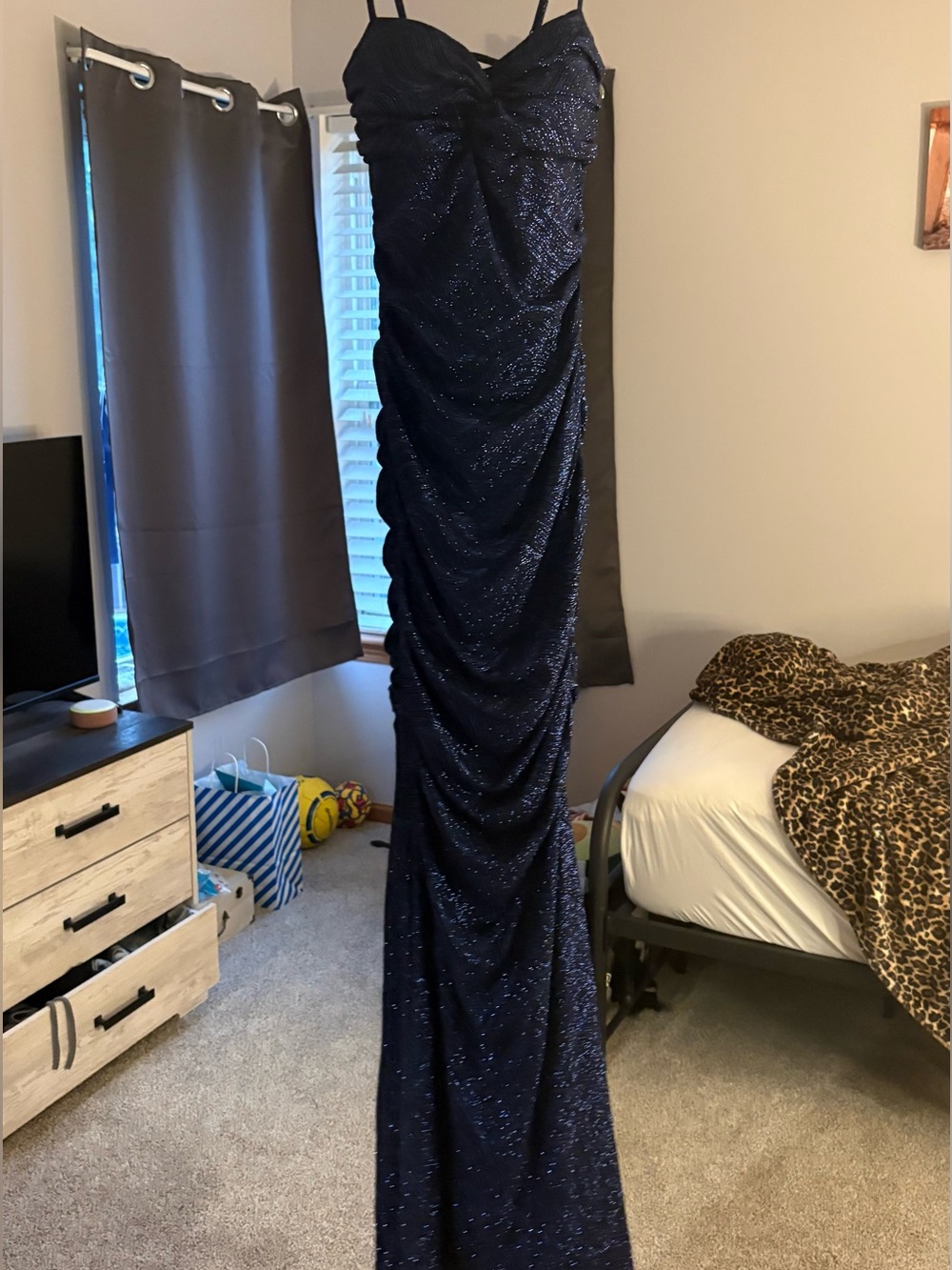 Windsor Navy Sparkle Ruched Prom Gown - Picture 6 of 7